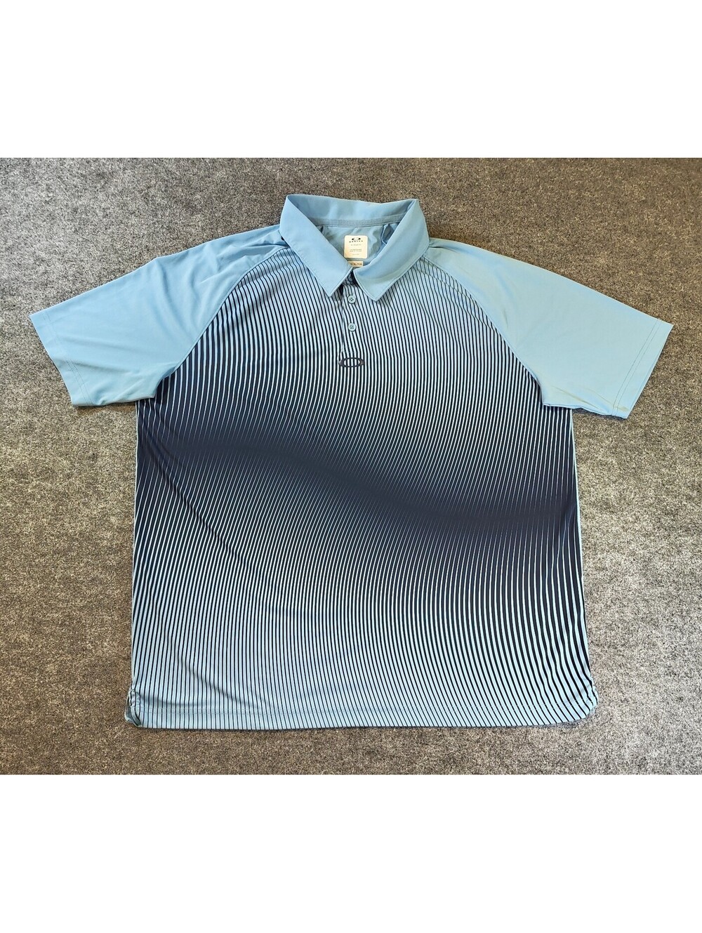 Oakley Mens Golf Polo Shirt 2XL Light Blue Navy Stripe Performance Stretch XXL